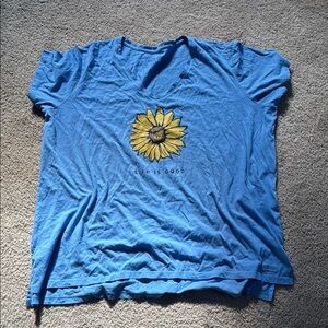 Life Is Good Blue Polo T-Shirt with‎ Sunflower Design